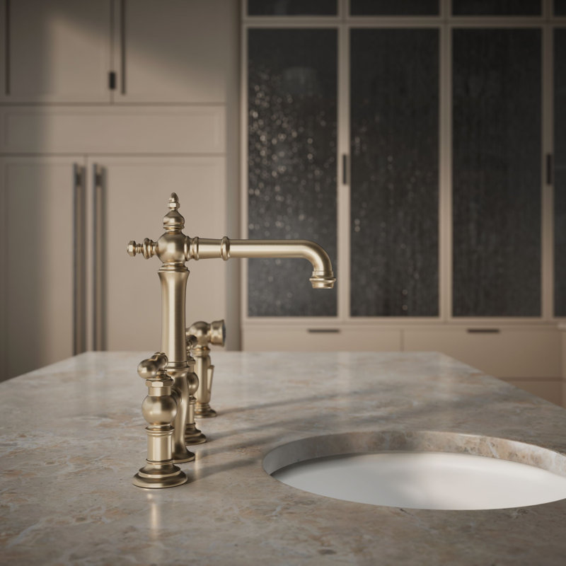 Artifacts® Bridge Faucet with Side Spray, Lever Handle, Vibrant Brushed Bronze