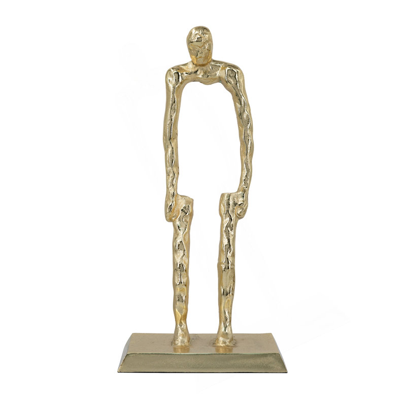 Figurine humaine abstraite en or 7,9 x 5,1 x 16,5 po avec base piédestal robuste