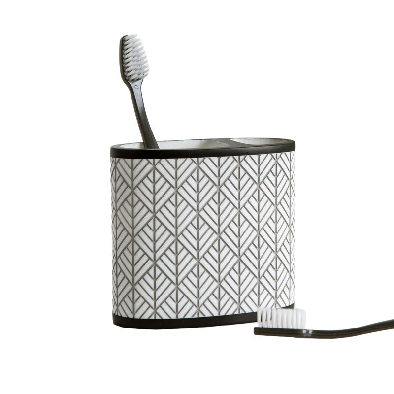 Shelby Charcoal and White Resin Geometric Toothbrush Holder
