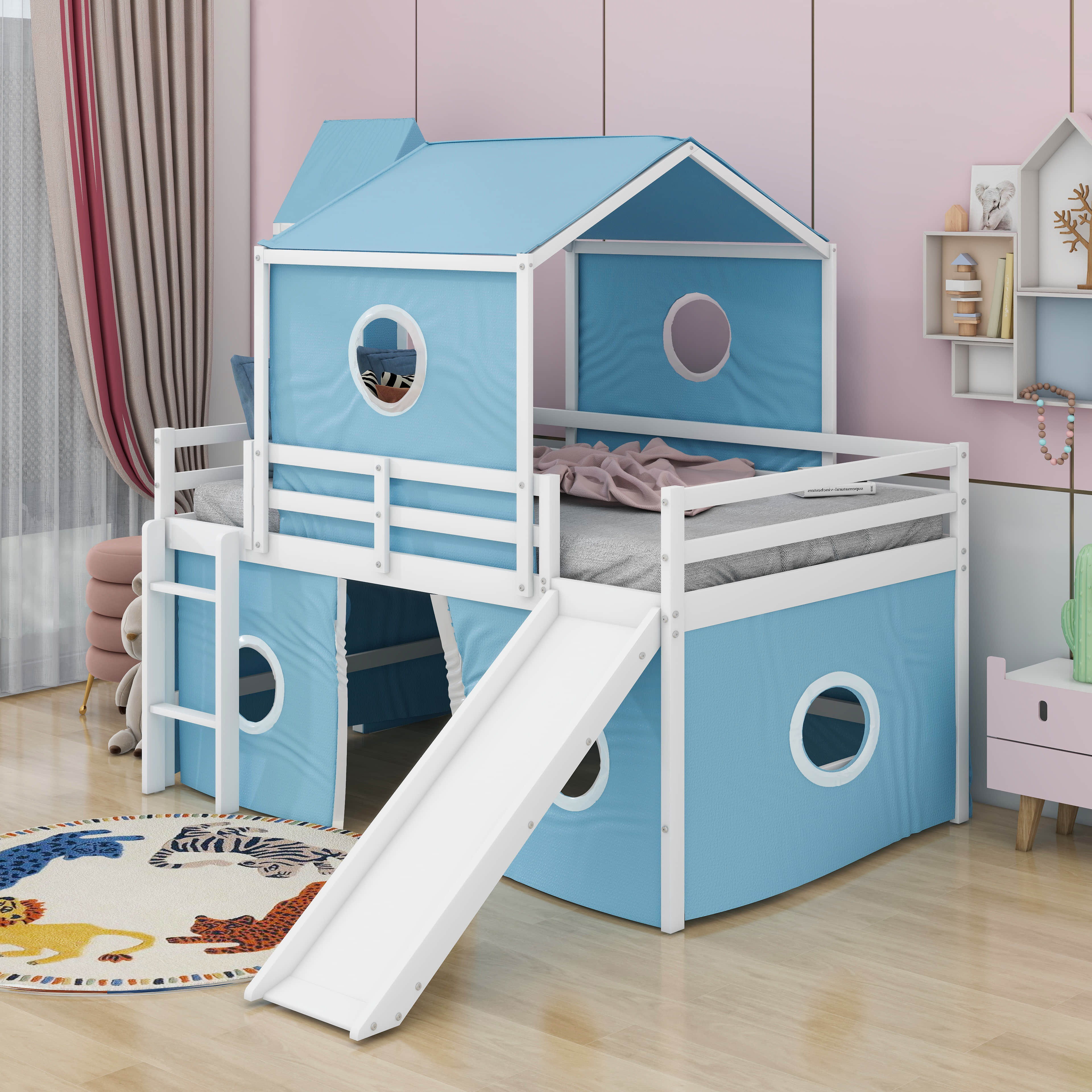 Harper Orchard Full Size Loft Bed With Tent And Tower | Wayfair