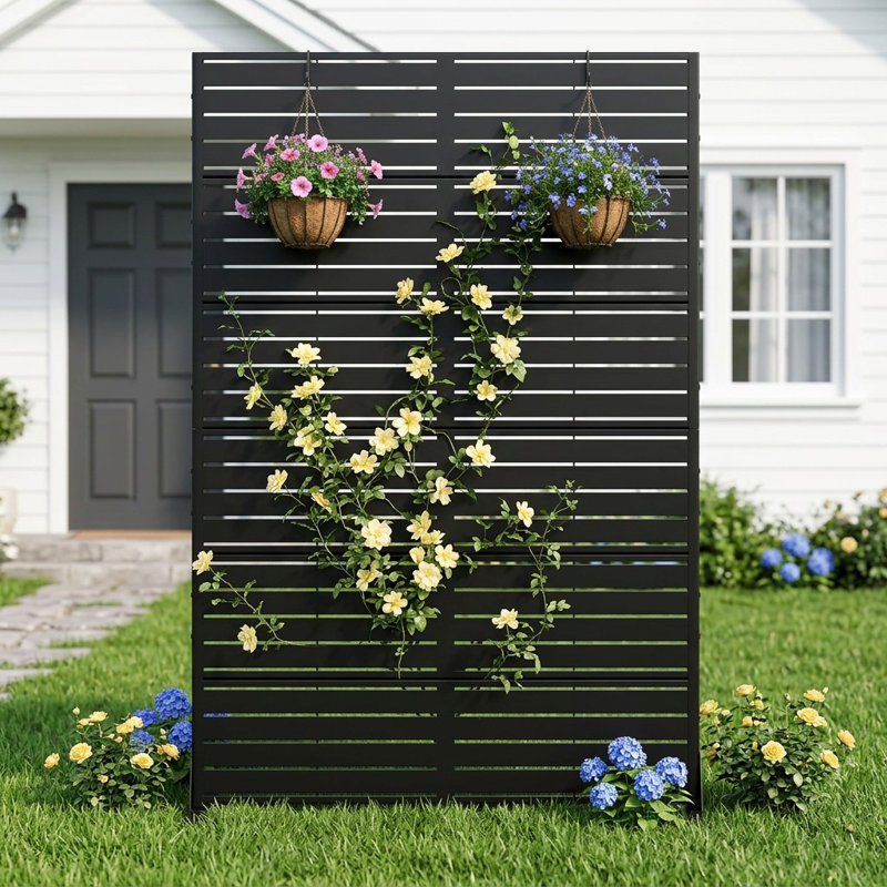 183cm H x 120cm Freestanding Steel Privacy Screen Fence Panels Metal Trellis Outdoor Divider for Pat, Black