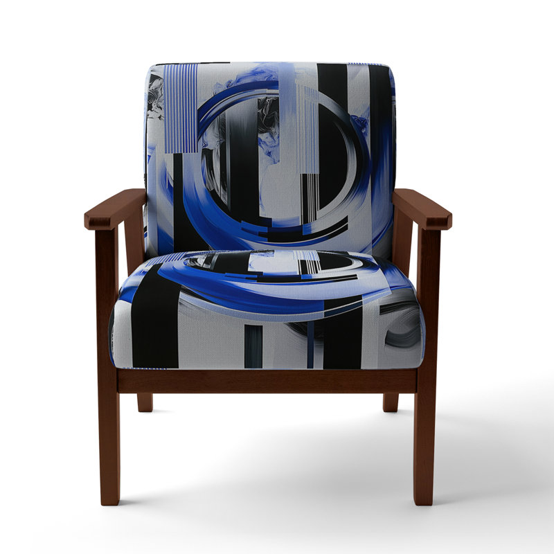 Chaise d'appoint rembourrée, fauteuil moderne Jifi, Polyester bleu, Accoudoirs carrés bruns