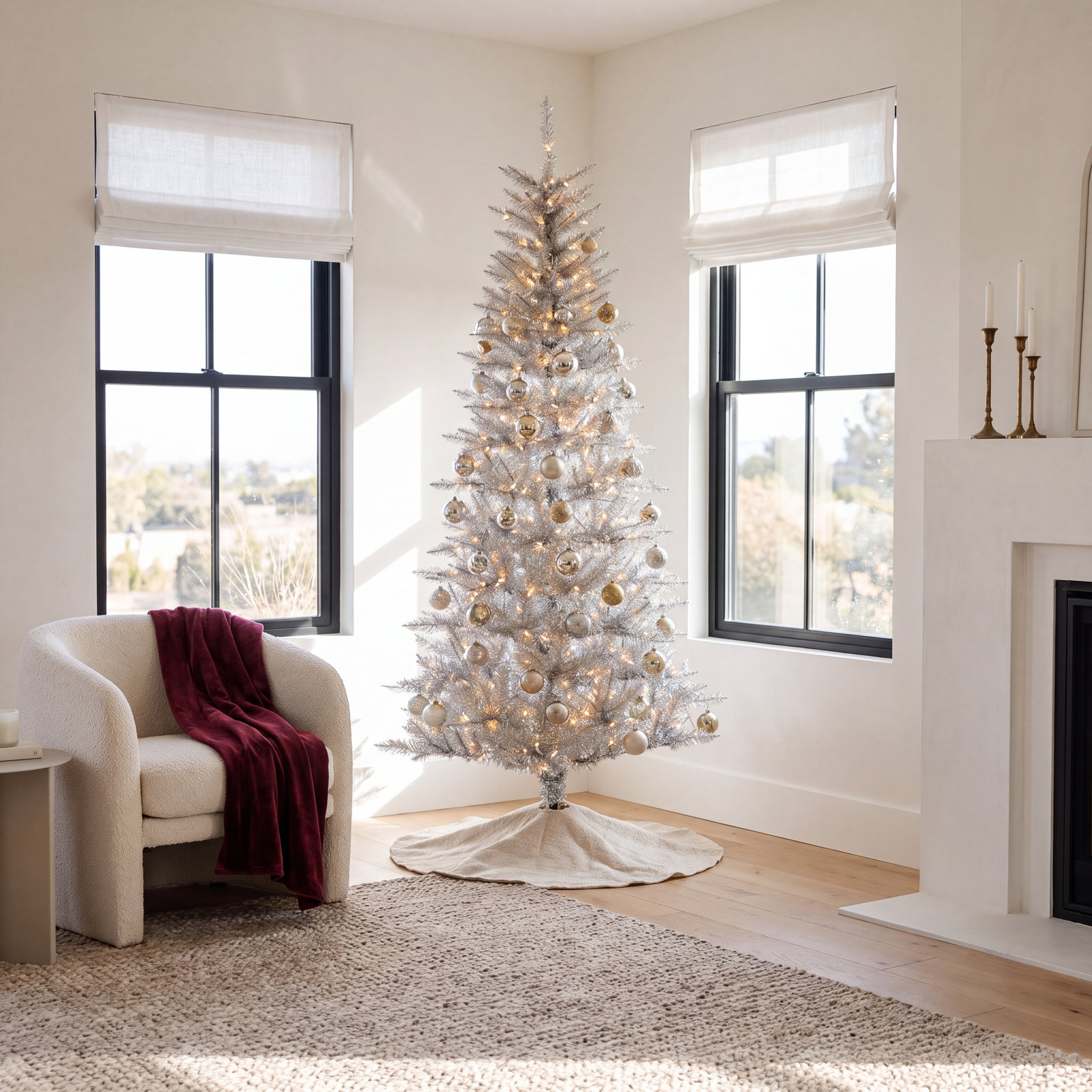 Levion Silver 7.5' Pre-Lit Pine Tree, 90" H x 44" W x 44" D