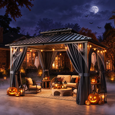 12 Ft. W X 10 Ft. D- Double Galvanized Steel Roof & Aluminum Frame Hardtop Gazebo 