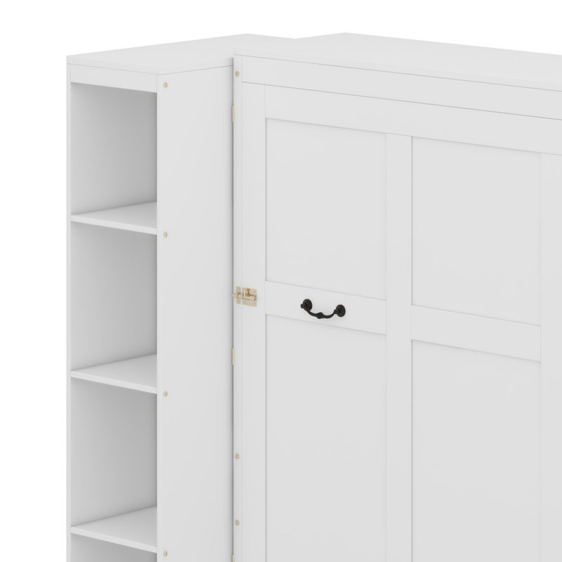 Lit escamotable mural Murphy avec portes de rangement, Blanc