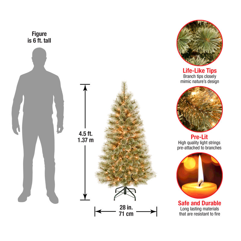 First Traditions'' 6 Ft. Arcadia Cashmere Pine Slim Tree With Clear Lights, 4'5"