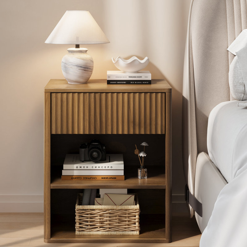  Table de chevet avec rangement en noyer de l 19,7 po avec rangement en noyer , Brun