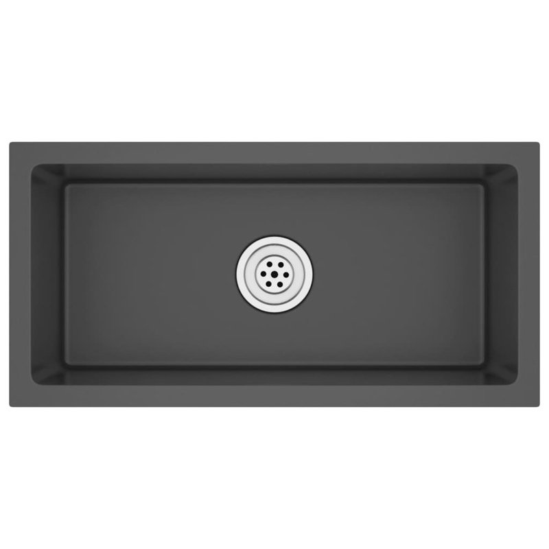vidaXL Kitchen Sink with Strainer, Stainless Steel Top-Mount Sink, Fast Drainage, Anti-Corrosion, Black, 11.8" W x 23.6" L