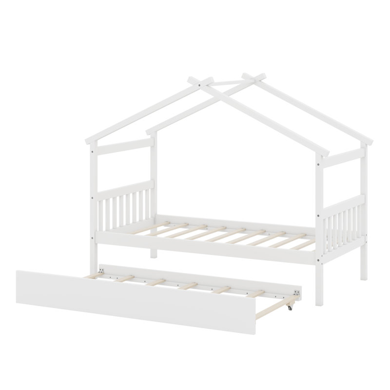 Lit en bois avec couchette, Blanc