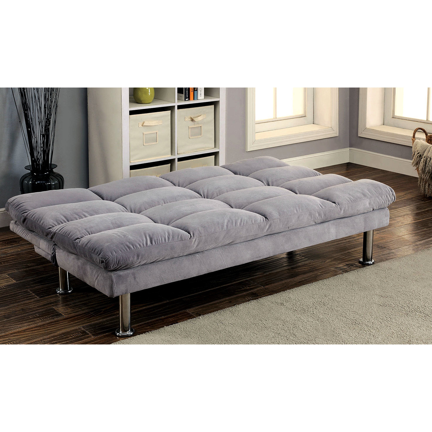 Latitude Run® Contemporary Style Microfiber Futon In Gray With Finish ...
