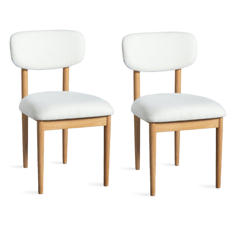 Ensemble de 2 chaises de salle à manger rembourrées en bois massif Rhoda, Blanc, Bois de chêne