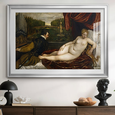 Vénus avec un organiste et un chien-Titien, reproduction encadrée avec passe-partout et verre-c. 1550