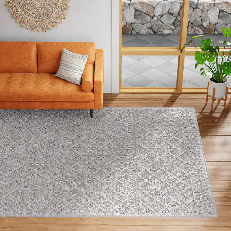 Tapis intérieur / extérieur gris Charlcombe Southwestern, Rond 6 pi 7 po
