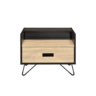 Practical Accent Table With Display Feature - 19" Tall, Black Finish, 1, Synthetic Wood Construction Drawer And Compartment Metal Legs, Oak Finish