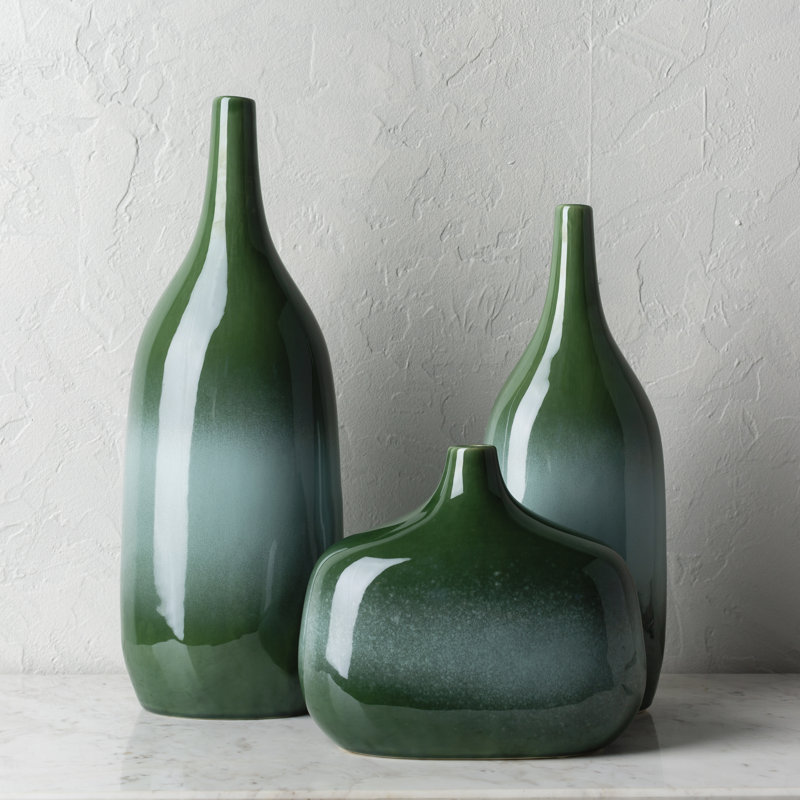 Weedman 3-Piece Set of Ceramic Table Vases, Dark Green/Teal