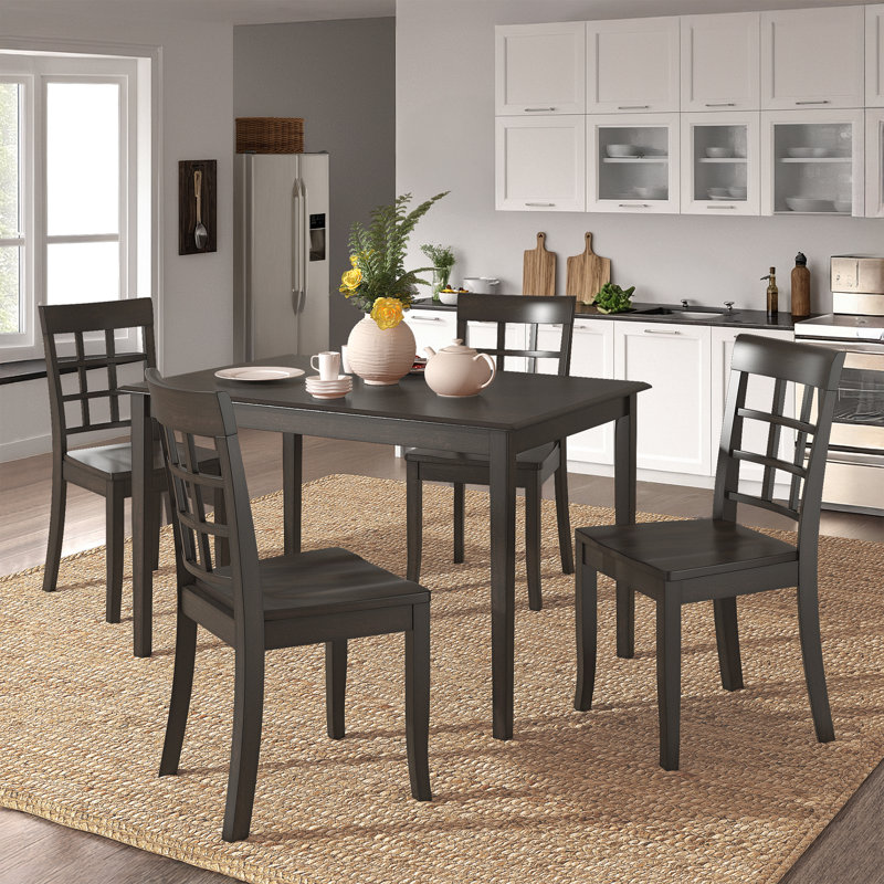 Alexa-Mae 4 - Person Solid Wood Top Four Leg Dining Set, Antique Black