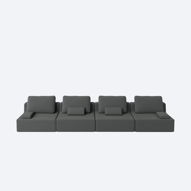 Huxley Upholstered Boneless Compression Sectional Sofa with Lumbar Pillows, Gray Fabric, 4