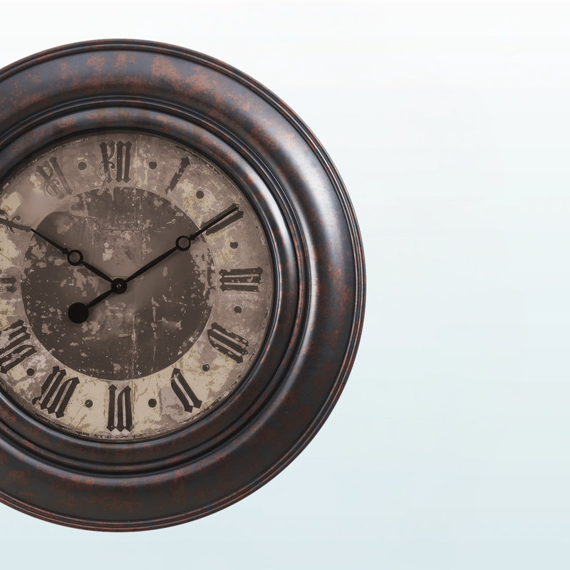 Elison Transitional Style Oversized Round Wall Clock In Brown Finish, 29.77" H X 29.77" W X 1.83" D