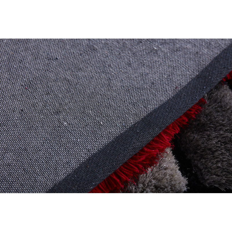 Tapis rouge / gris à poils longs Corey-Leigh, Tapis de couloir 2 pi 4 po x 8 pi