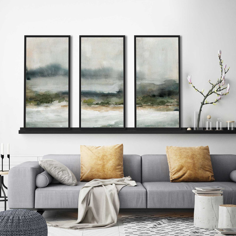 «Textured Rain I» par Carol Robinson, reproduction sur toile flottante 3 pièces, H 41,5 po x l 64,5 po x P 2 po
