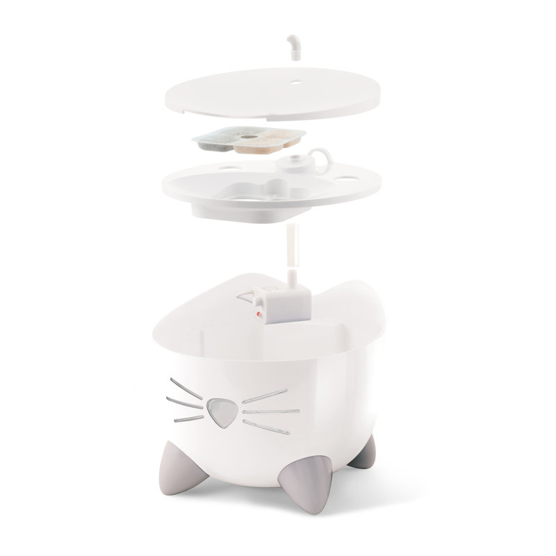 White Ceramic Cat Water Fountain with Triple Filter
