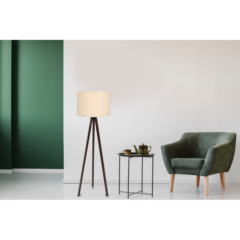 Scandinavian Floor Lamp, Cream & Walnut, 57.1 in Tall, 15.7 in Diameter Shade | MDF Body, Polypropylene Cap, Max 200 cm Cable | E27 Socket, 40W Max | Stylish Home Lighting for Modern Living Spaces, CE Certified