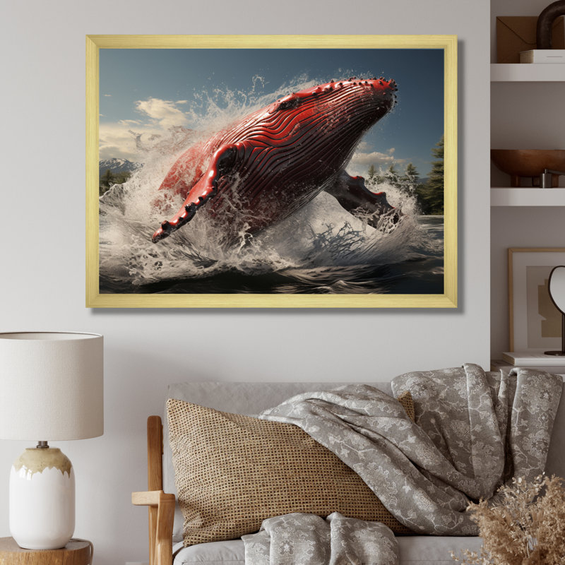 Impression sur toile encadrée, "Coastal baleines", Encadrement doré, H 16 po x l 32 po x P 1 po