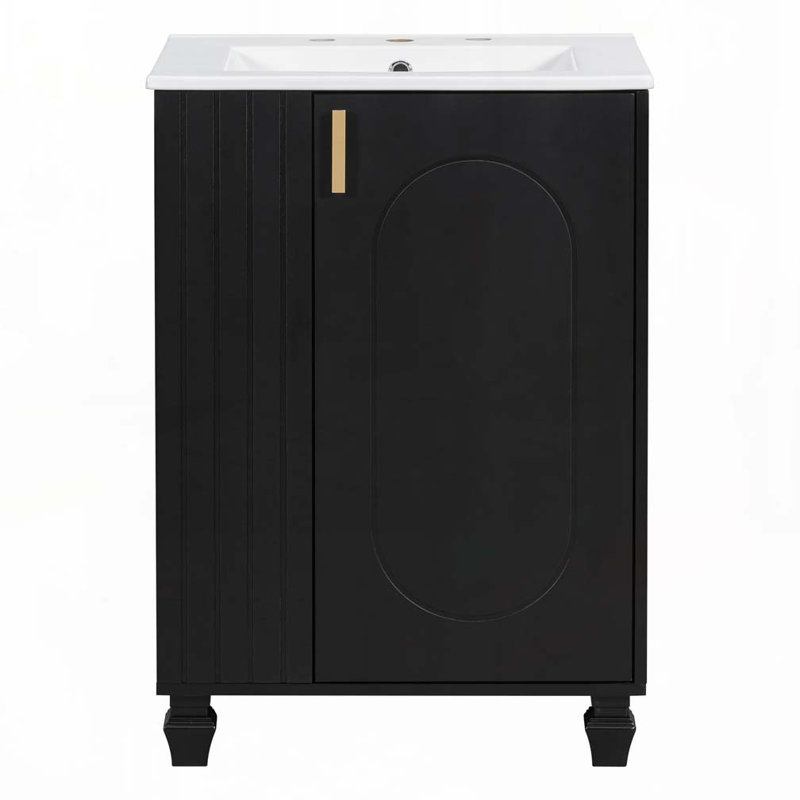 Meuble-lavabo 24 po avec lavabo en céramique, Noir