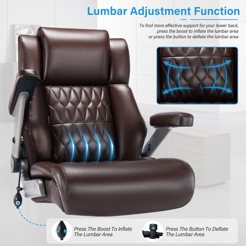 Big And Tall Ergonomic Executive Office Chair Adjustable Leather Home Office Chair, Brown