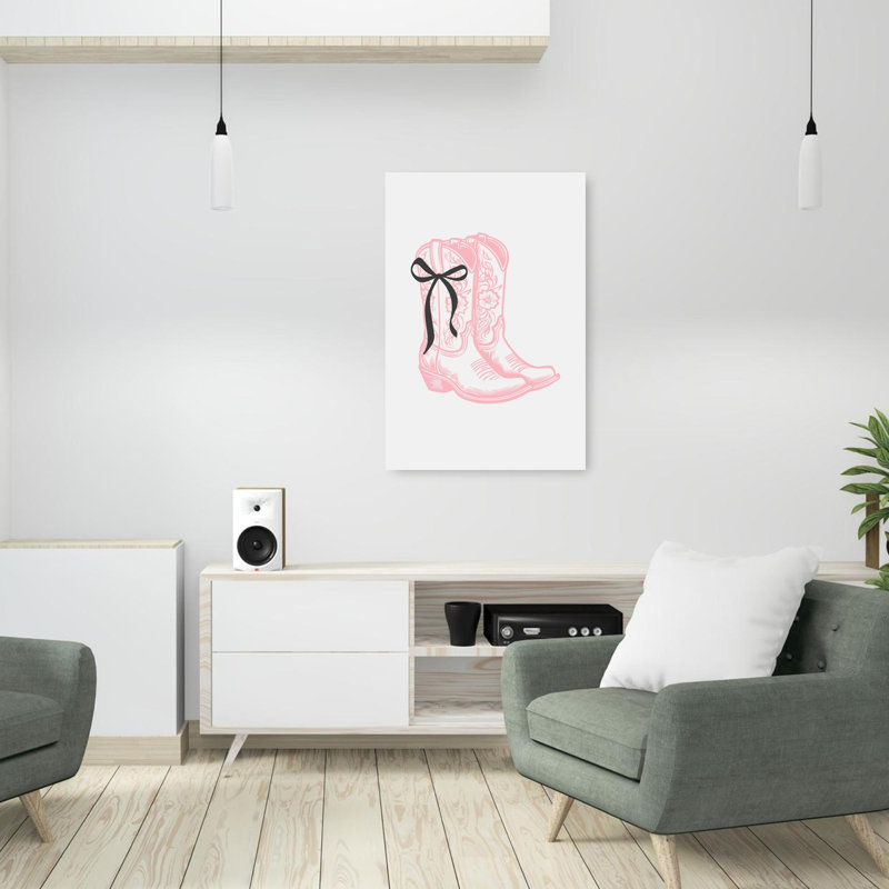 Bottes de cowboy roses, impression d'art contemporain abstrait rustique, H 36 po x l 24 po