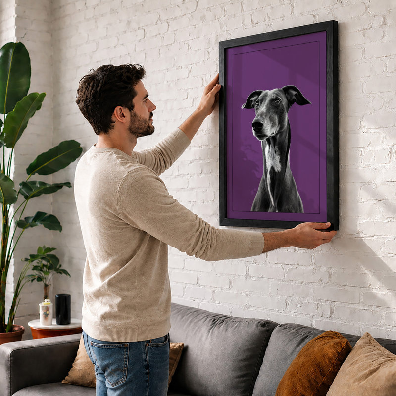 Elegant Greyhound Portrait Minimalist - Print, Walnut, A3 - 42.0 x 29.7 cm