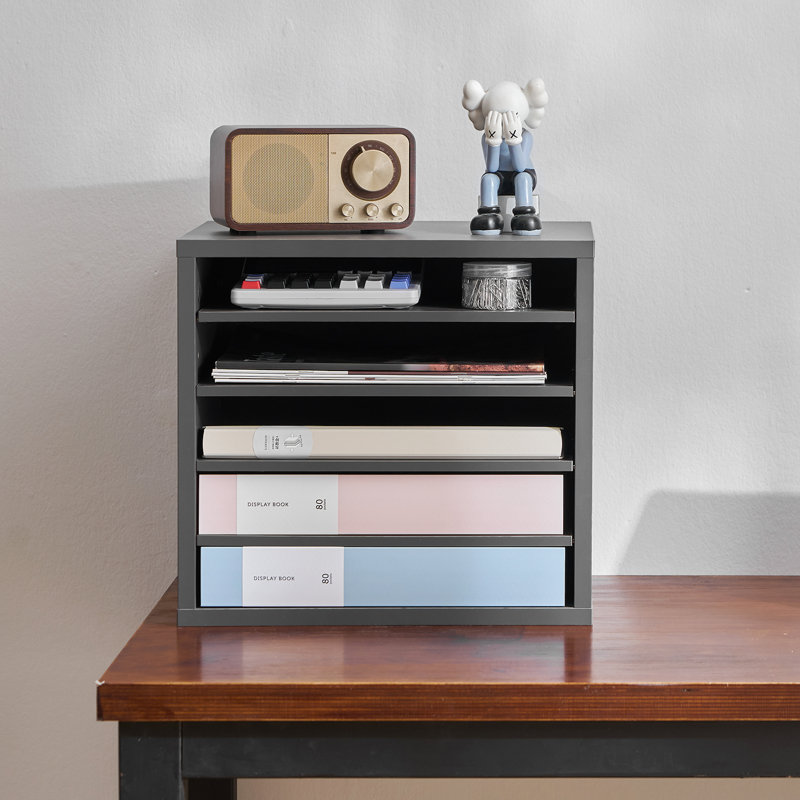 Rangement en bois 5 compartiments avec tablettes réglables gris