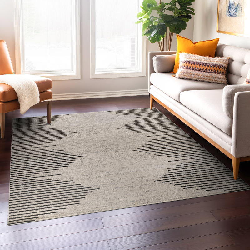 Damarcus Geometric Cream/Black/Gray Area Rug, Square 6'6", Cream