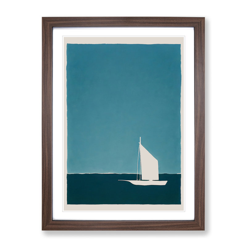 Boat Silhouette - Print, 48cm H x 36cm W, Walnut Framed, White