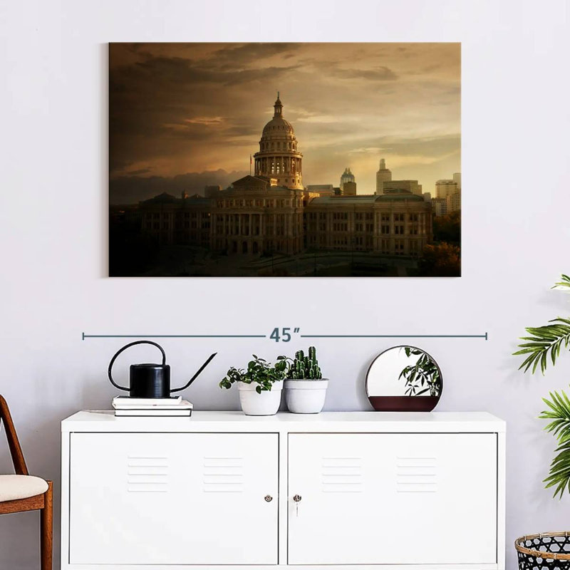 Coucher de soleil au Texas State Capitol, H 26 po x l 39 po