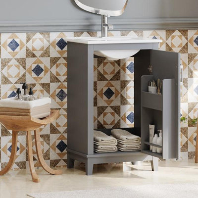 [Viedo] Petite armoire de meuble-lavabo moderne de 20 pouces avec lavabo en céramique - 20 * 14,5 * 33,3 pouces, rangement spacieux, 1 porte à fermeture en douceur