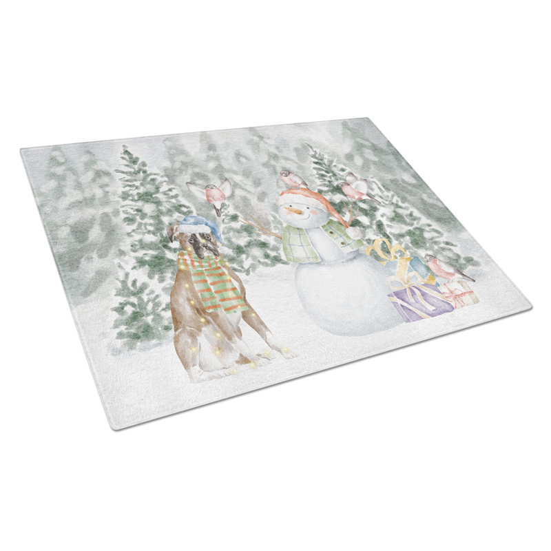 Boxer fauve avec cadeaux de Noël Grande planche à découper en verre