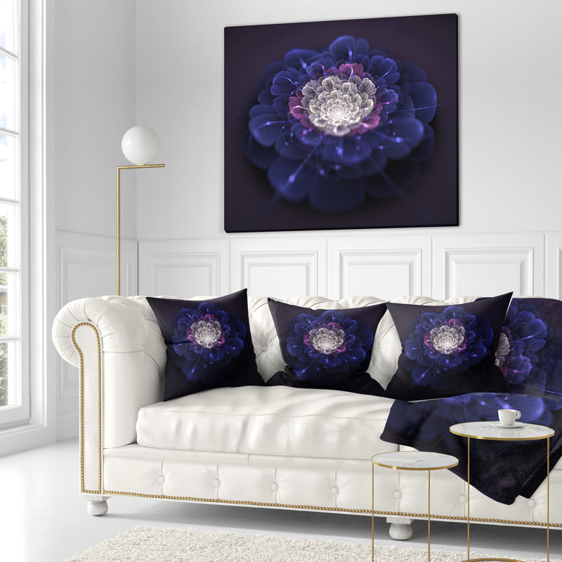 Coussin floral à fleurs fractales, 16 po x 1 po, Bleu, Coussin décoratif