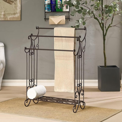 Porte-serviettes autoportant à 3 niveaux - Rangement en métal 35,8 po pour la salle de bain, la chambre à coucher et la salle de lavage