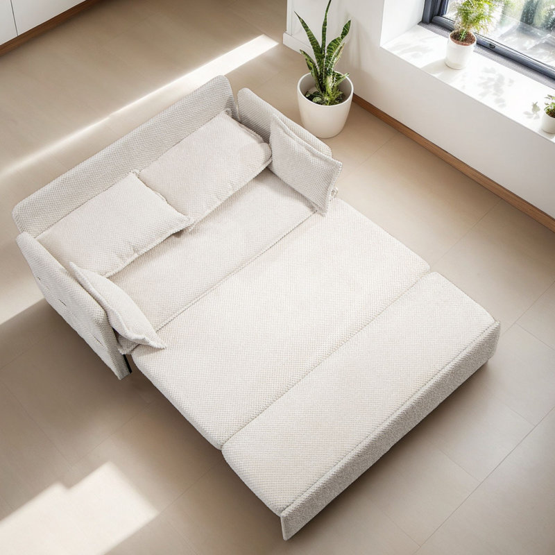 59.5" Convertible Sofa Bed 2-in-1 Upholstered Reclining Sleeper Sofa Couch Bed with Side Storage and USB/C-TYPE