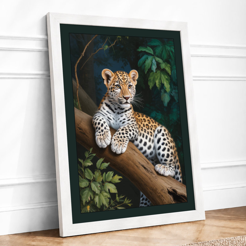 Leopard in Repose Boho - Framed Print, A3 - 42.0 x 29.7 cm, White