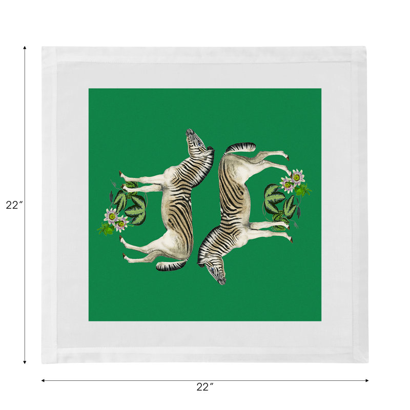 Zebra Seeing Double Cotton Sateen Dinner Napkins, Kelly