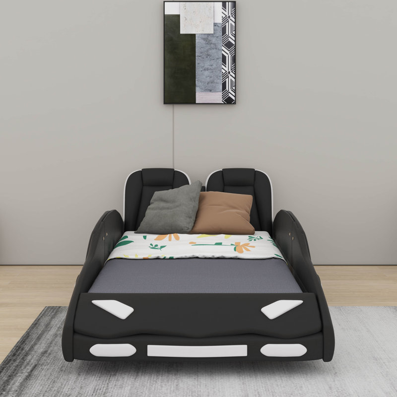 Lit plateforme simple en forme de voiture avec roulettes, Noir