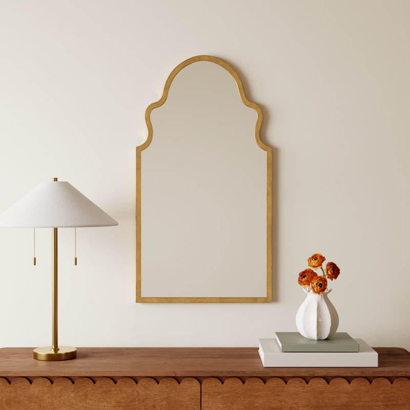 Rosario Metal Arch Mirror, Textured Gold Leaf