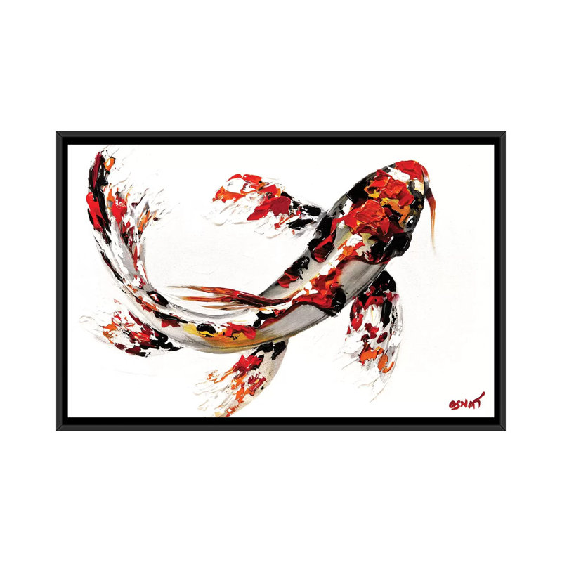 «Swiger Koi Fish», reproduction sur toile, H 18 po x l 26 po x P 1,5 po, Toile encadrée noire, Pas de tapis