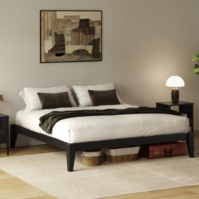 Base de lit à carreaux japonais Carruthers, base de lit plateforme en bois massif de qualité supérieure avec support en lattes de bois, aucun sommier nécessaire, assemblage facile, style minimaliste et moderne