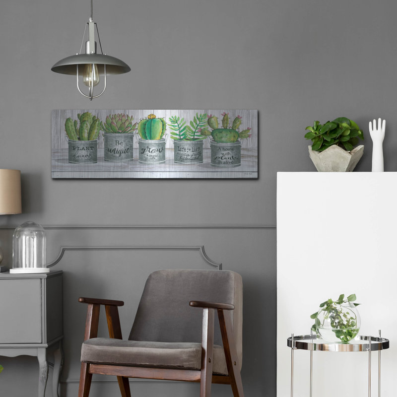«Galvanized Pot Succulents I» par Cindy Jacobs, H 12 po x l 36 po