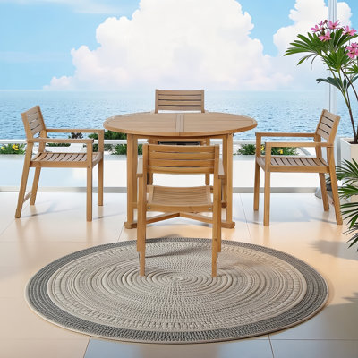 Ensemble de salle à manger 5 pièces pour patio en bois d'acacia, table ronde de 47,2 pouces et 4 chaises à lattes, mobilier d'extérieur classique pour 4 personnes, résistant aux intempéries pour le jardin, le patio, la piscine et l'intérieur
