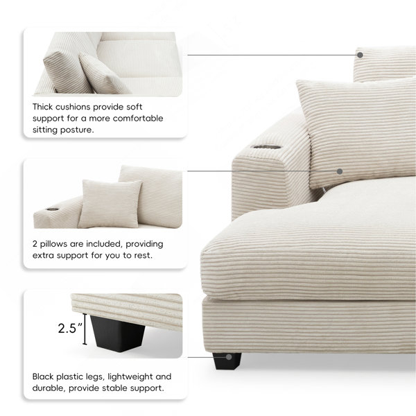Latitude Run® 134*54"Oversized Corduroy Sectional Sofa,L Shaped Cloud ...