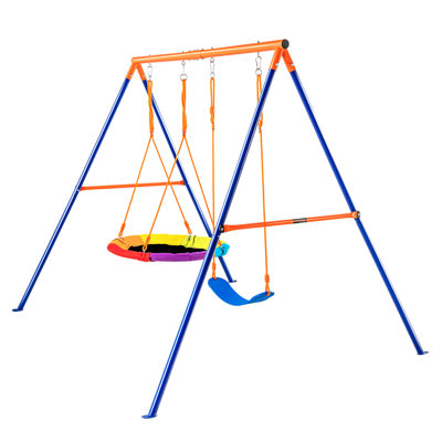 Balançoire pour cour arrière avec 1 siège pour soucoupe, capacité de poids élevée, stabilité triangulaire robuste avec support en métal et cordes réglables